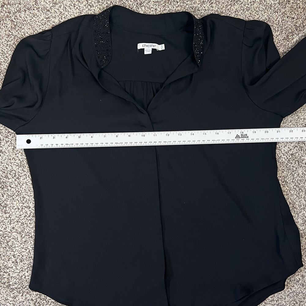 Chico's‎ Womens M Dark Academia Corporate Office Siren Rhinestone Collar Top - Picture 10 of 12